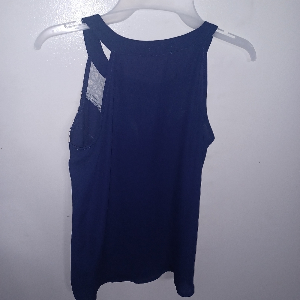 Navy Blue w White Lace Sleeveless Blouse- W Sz 14 - Picture 3 of 5
